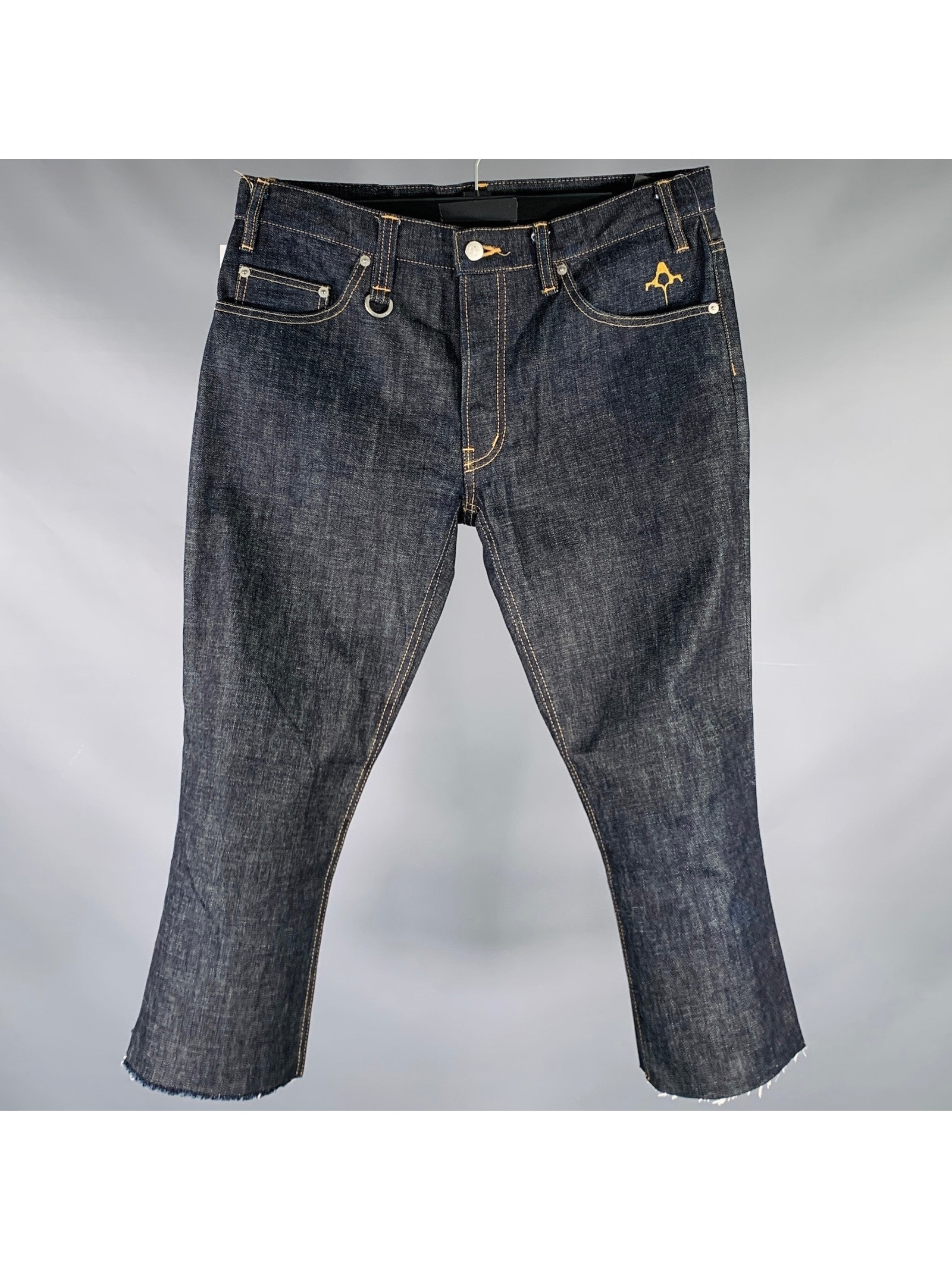 Backbone Size L Navy Cotton Straight Raw Edge Jeans